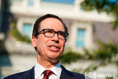 El secretario del Tesoro de EEUU afirma que el acuerdo con China no ha cambiado durante la traducción FOTO DE ARCHIVO: El secretario del Tesoro de EEUU, Steven Mnuchin, responde a las preguntas de la prensa tras una entrevista en la CNBC en el jardín norte de la Casa Blanca en Washington, el 12 de septiembre de 2019.