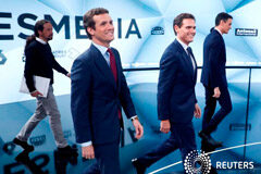 Sánchez rechaza un pacto con Ciudadanos en un agrio debate televisado Los principales candidatos a la presidencia del Gobierno en el debate de Atresmedia. Pablo Casado Partido Popular (PP), Pablo Iglesias de Unidas Podemos, el presidente Pedro Sánchez del PSOE y Albert Rivera de Ciudadanos llegan a San Sebastian de los Reye