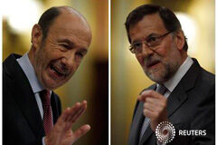 DATOS-La financiación de los partidos políticos Combinación de fotografías del presidente del Gobierno, Mariano Rajoy, y del líder de la oposición y del PSOE, Alfredo Pérez Rubalcaba, durante el debate sobre el estado de la nación el 20 de febrero en el Congreso de los Diputados