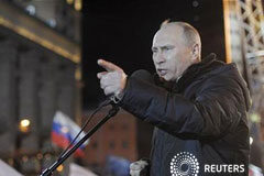 Putin se declara vencedor de las elecciones presidenciales rusas Putin durante su mitin triunfal celebrado en la noche del 4 de marzo en Moscú