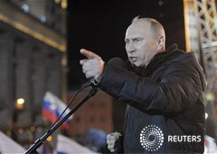 Putin durante su mitin triunfal celebrado en la noche del 4 de marzo en Moscú