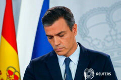 Los españoles acudirán nuevamente a las urnas el 10 de noviembre ante el bloqueo político Foto del martes del presidente en funciones del Gobierno español, el socialista Pedro Sánchez, hablando en una rueda de prensa. Sep 17, 2019.