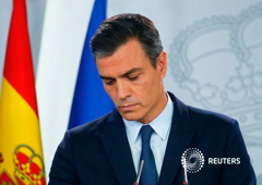 Foto del martes del presidente en funciones del Gobierno español, el socialista Pedro Sánchez, hablando en una rueda de prensa. Sep 17, 2019.