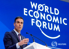El presidente de España, Pedro Sánchez, durante el Foro Económico Munidal en Davos, Suiza, el 23 de enero de 2019