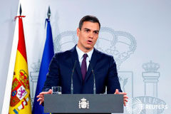 Sánchez convoca elecciones anticipadas para el 28 de abril El presidente de España, Pedro Sánchez, durante una rueda de prensa tras una reunión extraordinaria del consejo de ministros en Madrid, España, el 15 de febrero de 2019