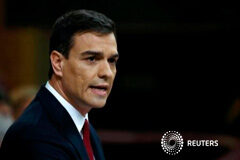 Sánchez pide a Tsipras que interceda para conseguir apoyo de Pablo Iglesias El líder del PSOE. Pedro Sánchez, habla durante el debate de investidura en el Congreso de los Diputados en Madrid, España, el 4 de marzo de 2016