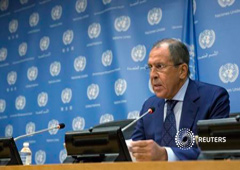 El ministro ruso de Exteriores Sergei Lavrov comparece ante los medios durante la asamblea general de la ONU en Nueva York, el 1 de octubre de 2015