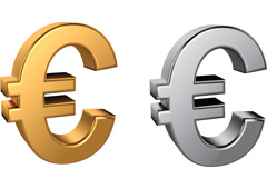Símbolos dorado y plateado del euro