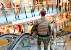 Belgian soldiers patrol the shopping center City2 in central Brussels, Belgium June 15, 2016