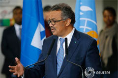 OMS dice que el jueves decidirá si declara emergencia internacional por coronavirus Imagen de archivo del director general de la OMS, Tedros Adhanom Ghebreyesus, en Ginebra, Suiza. 4 de octubre de 2019.