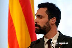 Torrent propone una investidura exprés de Turull el jueves El presidente del Parlament catalán Roger Torrent en una declaración en Barcelona el 21 de marzo de 2018