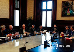 El presidente del Parlament, Roger Torrent, en una reunión en Barcelona.