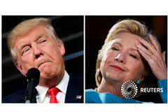 Finalmente, los estadounidenses decidirán entre Clinton y Trump en las urnas Los candidatos presidenciales Donald Trump y Hillary Clinton en sus actos de campaña en Ambridge, Pensilvania, 10 de Octubre, 2016 y Manchester, Nueva Hampshire., Estados Unidos, 24 de Octubre 2016, en una combinación de fotos de archivo