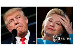 Los candidatos presidenciales Donald Trump y Hillary Clinton en sus actos de campaña en Ambridge, Pensilvania, 10 de Octubre, 2016 y Manchester, Nueva Hampshire., Estados Unidos, 24 de Octubre 2016, en una combinación de fotos de archivo