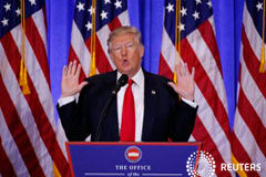 Un enojado Trump rechaza «información falsa» sobre Rusia Trump habla en conferencia de prensa en la torre Trump de Manhattan, en Nueva york, el 11 de enero de 2017