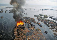 Las casas inundadas tras el tsunami en Natori, al noreste de Japón, el 11 de marzo de 2011. Las casas inundadas tras el tsunami en Natori, al noreste de Japón, el 11 de marzo de 2011.