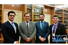 El Juez Eloy Velasco, encargado de la trama Púnica, habla con la Agrupación de Jóvenes Abogados de Madrid de la instrucción en el proceso penal De izquierda a Derecha, Juan Gonzalo Ospina, Presidente AJA Madrid, Eloy Velasco, Magistrado de la Audiencia Nacional, Alberto Cabello, Vicepresidente AJA Madrid y Ignacio Palomar Ruiz, Encargado de Comunicación AJA Madrid