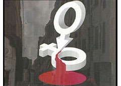 El símbolo que representa al hombre amenazando al que representa a la mujer.