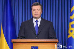 El depuesto presidente de Ucrania, buscado por asesinato en masa Yanukovich realiza un comunicado en Kiev, el 19 de febrero de 2014