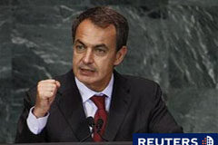 España, Francia y Grecia piden un impuesto contra la pobreza José Luis Rodríguez Zapatero durante su discurso en la cumbre de los Objetivos de Desarrollo del Milenio (ODM) en la sede de la ONU en Nueva York, el 20 de septiembre de 2010.