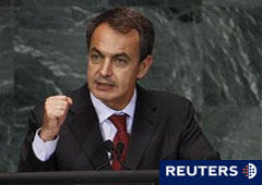 José Luis Rodríguez Zapatero durante su discurso en la cumbre de los Objetivos de Desarrollo del Milenio (ODM) en la sede de la ONU en Nueva York, el 20 de septiembre de 2010.