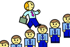 Una vida dedicada a los clientes Un muñeco con maletín sobre otros muñecos