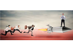 Despachos colectivos y marketing jurídico Un abogado encima de un cohete seguido por otros tres