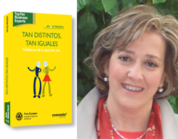 Araceli Mendieta y la portada de su libro '¡Tan distintos! ¡Tan iguales! '
