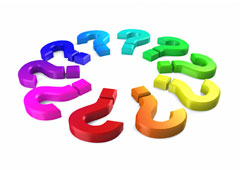 Un círculo formado por signos de interrogación de varios colores. Un círculo formado por signos de interrogación de varios colores.