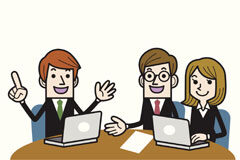 La voz de los clientes en la gestión de los despachos de abogados Dibujo de tres personas de traje hablando