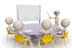 Conocimiento y amnesia corporativa Varios muñecos alrededor de una mesa recibiendo formación