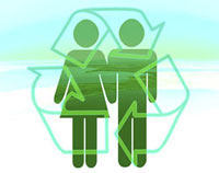 Caminando hacia la igualdad Iconos de hombre y mujer con una espiral de flechas alrededor