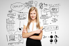 Eso que lo haga la de marketing Una mujer delante del concepto de un plan de negocios