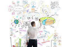 ¿Se consiguen clientes en Internet? Una persona haciendo un mural compuesto de gráficos