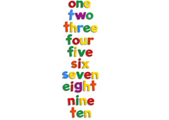 Los números del 1 al 10 escritos en inglés y cada letra de diferente color