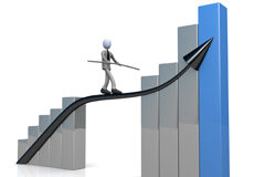 Riesgos operacionales en la empresa: desafíos y estrategias prácticas de gestión Un gráfico de tablas que va hacia arriba y un muñequito sobre una flecha haciendo malabarismo