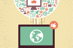 ¿Qué herramientas son útiles para nuestros canales digitales? Portátil con iconos de redes sociales