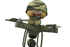 Drones, servidores públicos Dibujo de un dron pilotado por un muñeco militar