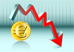 Símbolo del euro y flecha descendente