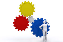 ¿Hombre contra máquina frente a hombre con máquina? Un muñeco mirando a 3 ruedas de maquinaria