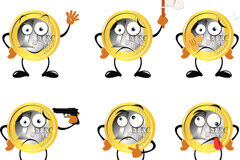 La otra cara de los impuestos. Una visión divertida Dibujos de varias monedas