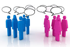 La Comunicación 2.0 en las firmas jurídicas: ¿riesgos o ventajas? Muñequitos azules y rosas con bocadillos