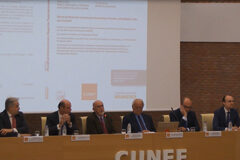 Presentación de la Revista ‘Fiscalidad Internacional y Negocios Transnacionales’, editada por Thomson Reuters Aranzadi En la imagen de izq a dcha aparecen Pablo Chico de la Cámara, Diego Martín Abril, Álvaro Cuervo García, Javier Moscoso del Prado, Carlos Cuadrado Pérez, Guillermo Velasco Fabra