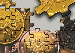 Piezas de puzzle de monedas de euro