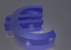 Símbolo del euro de color morado sobre fondo gris.