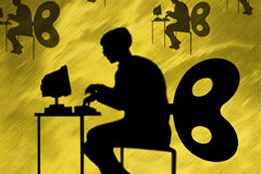 Habilidad y conocimiento técnico: una necesidad insuficiente Una silueta escribiendoa máquina y por la espalda la manilla para darle cuerda