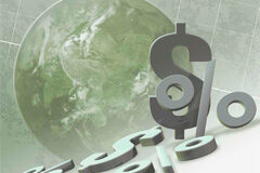 Ayudas de Estado y la fiscalidad internacional Una bola del mundo con los símbolos del dólar y porcentaje