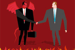 Cuando el abogado juzga a su cliente, todos pierden Dibujo de un abogado demonio y un cliente