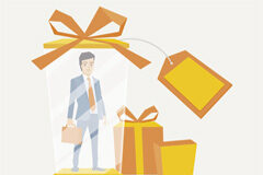 El abogado ante la Navidad o el compromiso por un mundo mejor Dibujo de un abogado rodeado de regalos