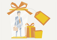 Dibujo de un abogado rodeado de regalos Dibujo de un abogado rodeado de regalos